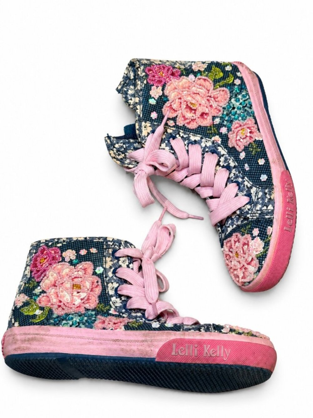 Lelli Kelly Navy Floral Beaded High Top Sneakers Youth 3